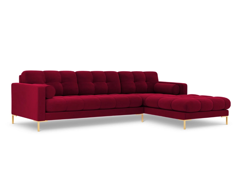 Cosmopolitan Design - Divano angolare destro "Bali" 5 posti in velluto rosso 