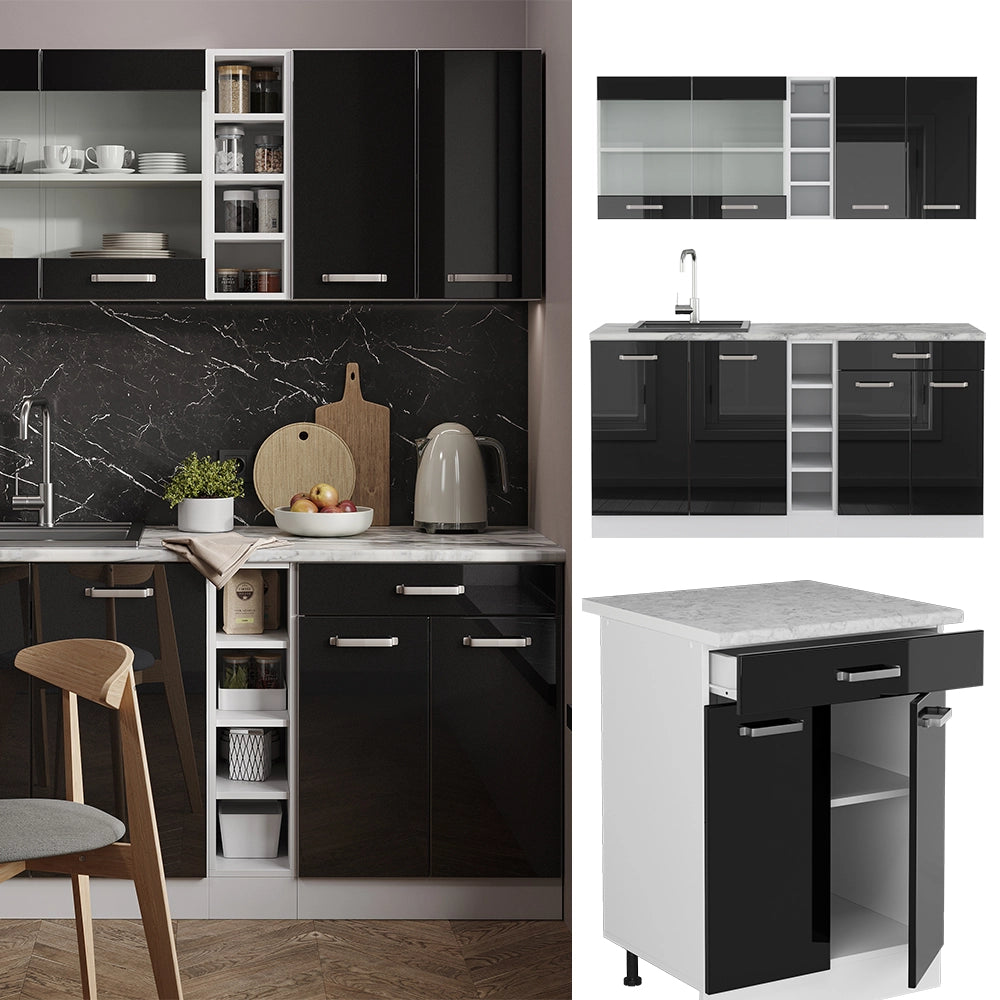 Vicco Cucina completa Nero lucido/bianco 160 cm , PL Antracite