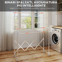 Stendibiancheria Pieghevole con 3 Barre Regolabili Ruote Girevoli e Struttura in Acciaio Inox Argento