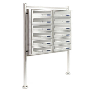 Cassetta postale condominiale autoportante, 12 posti, acciaio inox, 945 x 270 x 1500 mm, 2 moduli