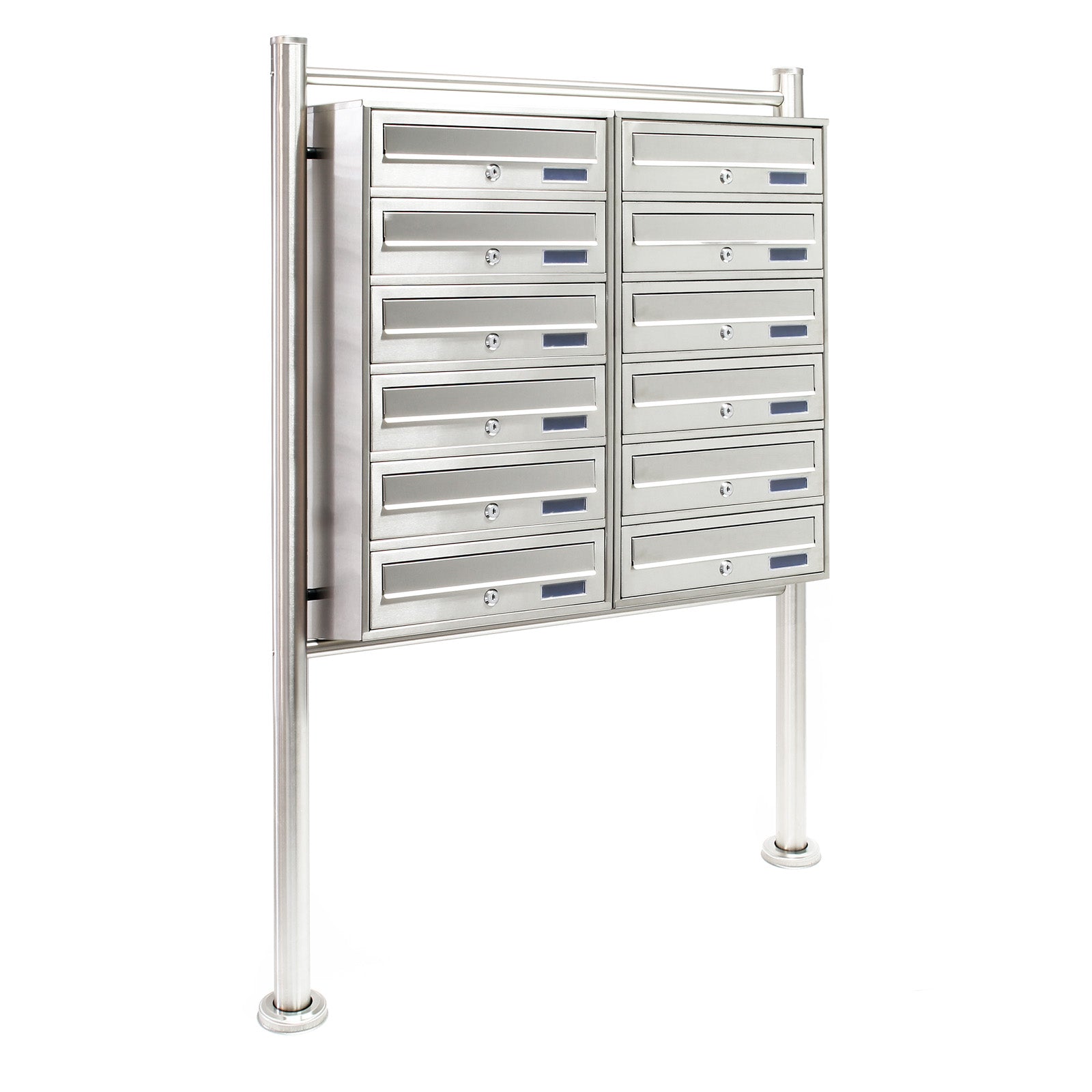 Cassetta postale condominiale autoportante, 12 posti, acciaio inox, 945 x 270 x 1500 mm, 2 moduli