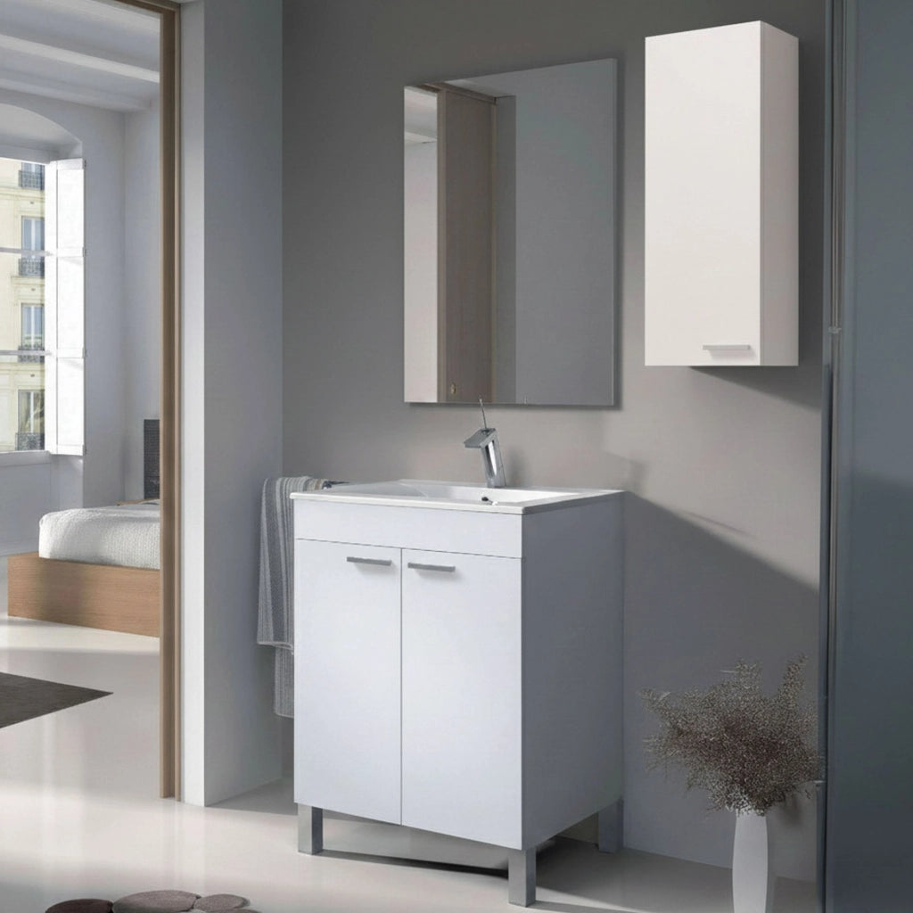 Mamoiada, set Mobili Bagno Specchio Incluso, Bianco Lucido