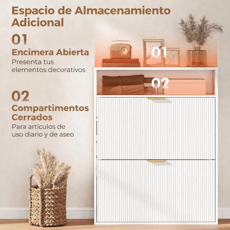 Scarpiera 80x24x102，5 cm bianca， 2 ribalte， per ingresso stretto