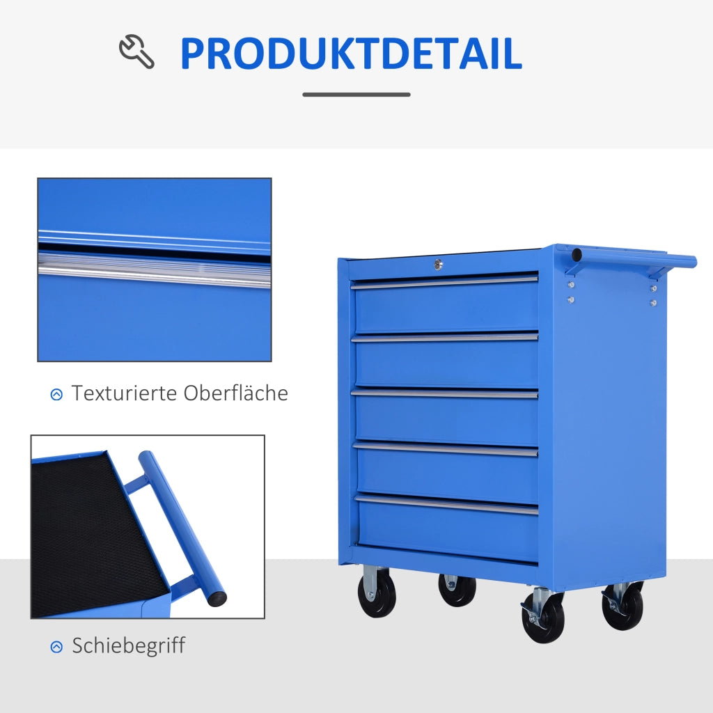 CARRELLO PORTAATTREZZI 5 cassetti 68 x 38,5 x 72,5 cm Blu in acciaio