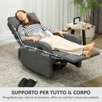 Poltrona Moderna con Reclinazione Manuale 145° max Rivestita in Ciniglia Grigia, 69x91x101 cm