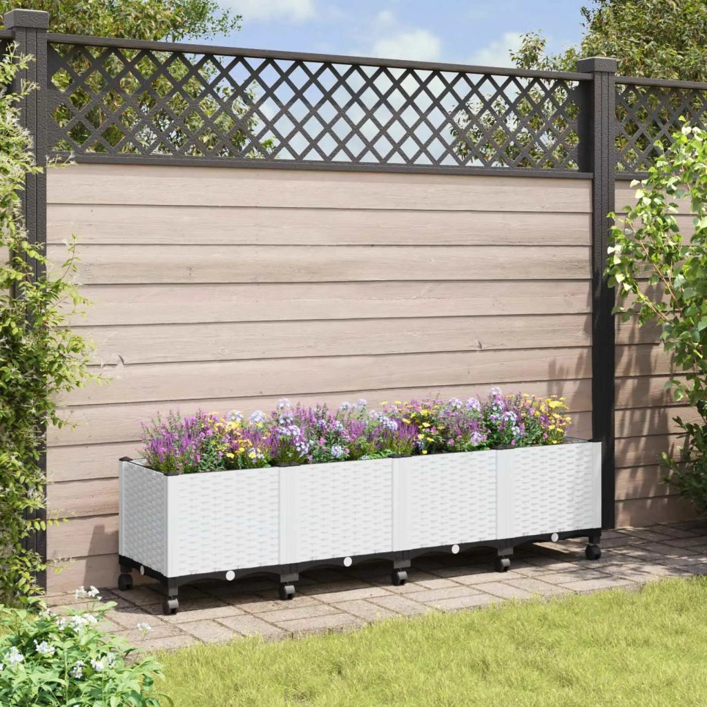 Vaso da Giardino con Ruote Bianco 160 x 40 x 48 cm PP 3423137