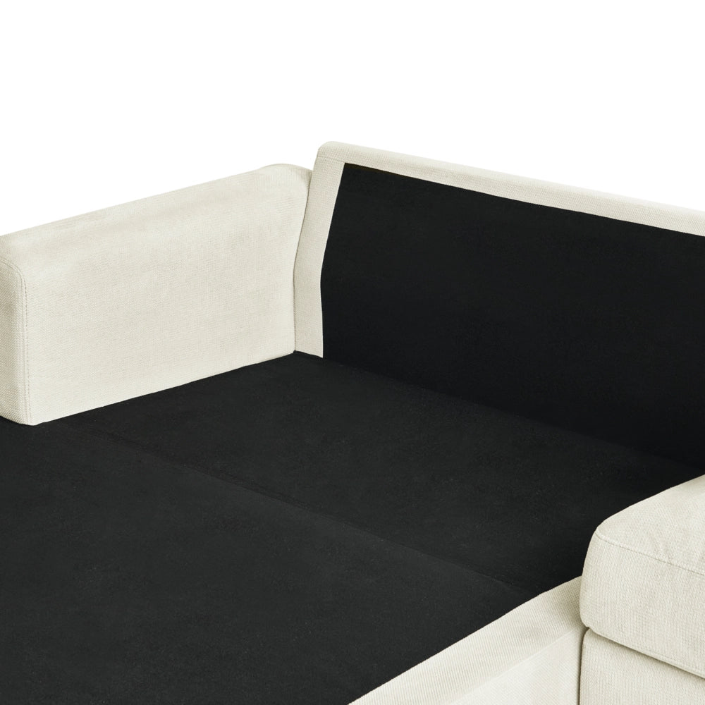 Divano angolare a destra  in tessuto di ciniglia bianco sporco Poliestere Metallo Gambe nere 190 x 272 x 83 cm Schienale imbottito e rifinito 3 posti a L Soggiorno in stile moderno