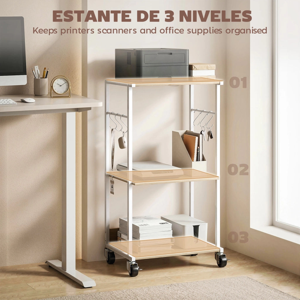 Mobili per Stampante con Ruote a 3 Livelli ¨C zephmum ¨C Legno Naturale e Metallo
