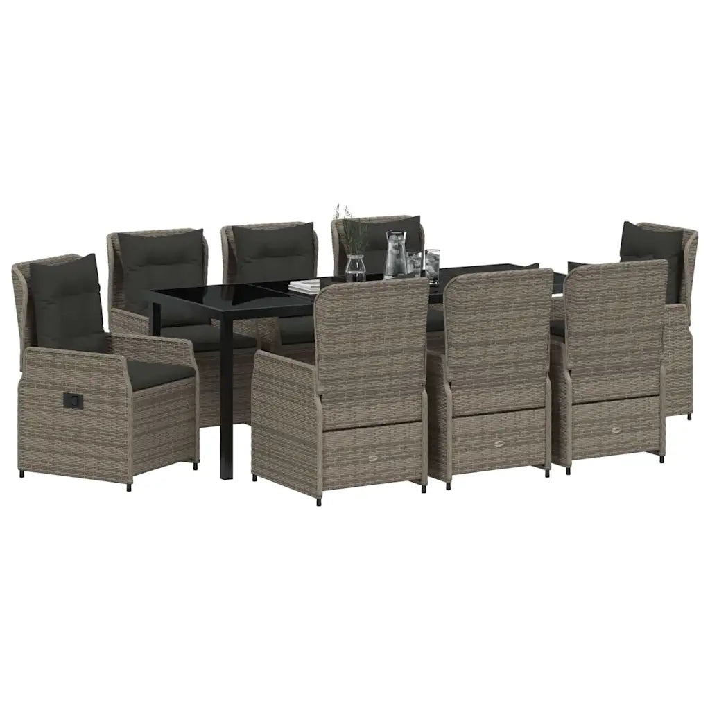 Set da Pranzo per Giardino 9 pcs Grigio polyrattan 3380959