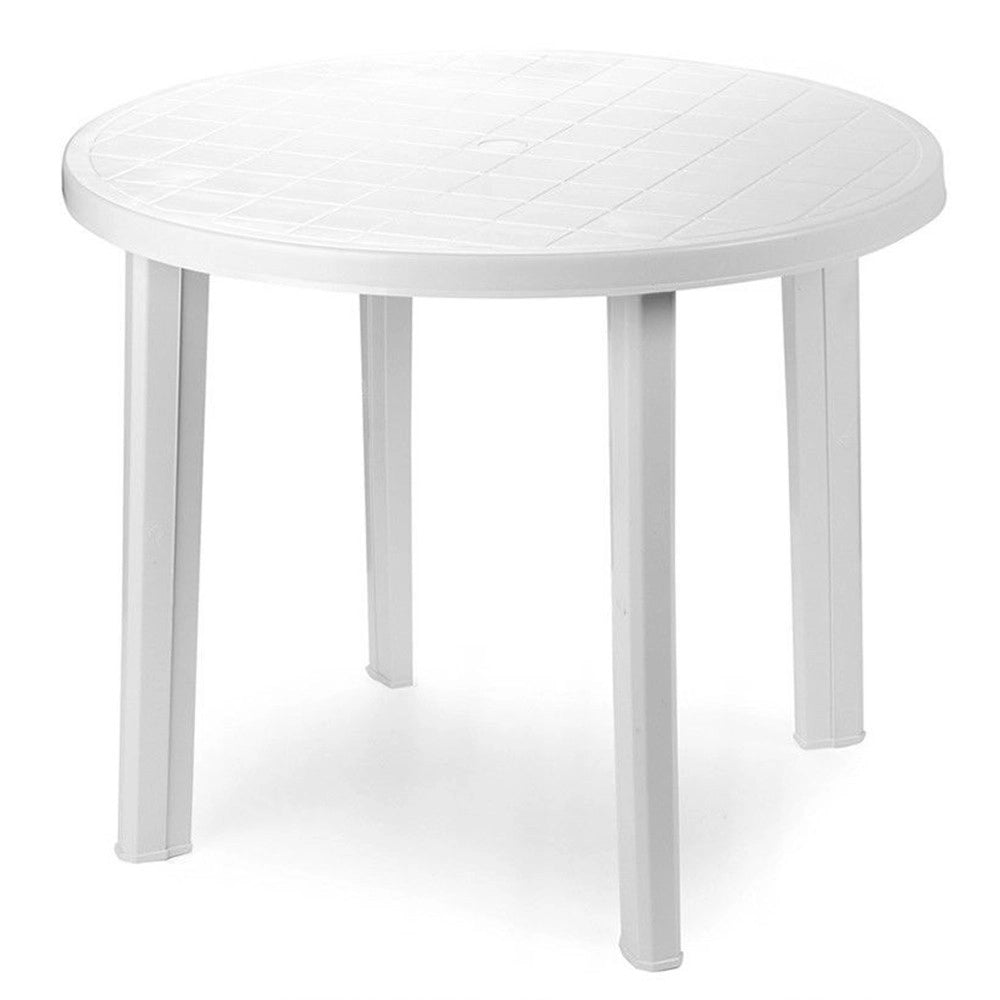 Trade Shop - Tavolo Da Giardino Bianco Rotondo In Plastica 90x72cm Resistente Arredo Esterno 008942 -