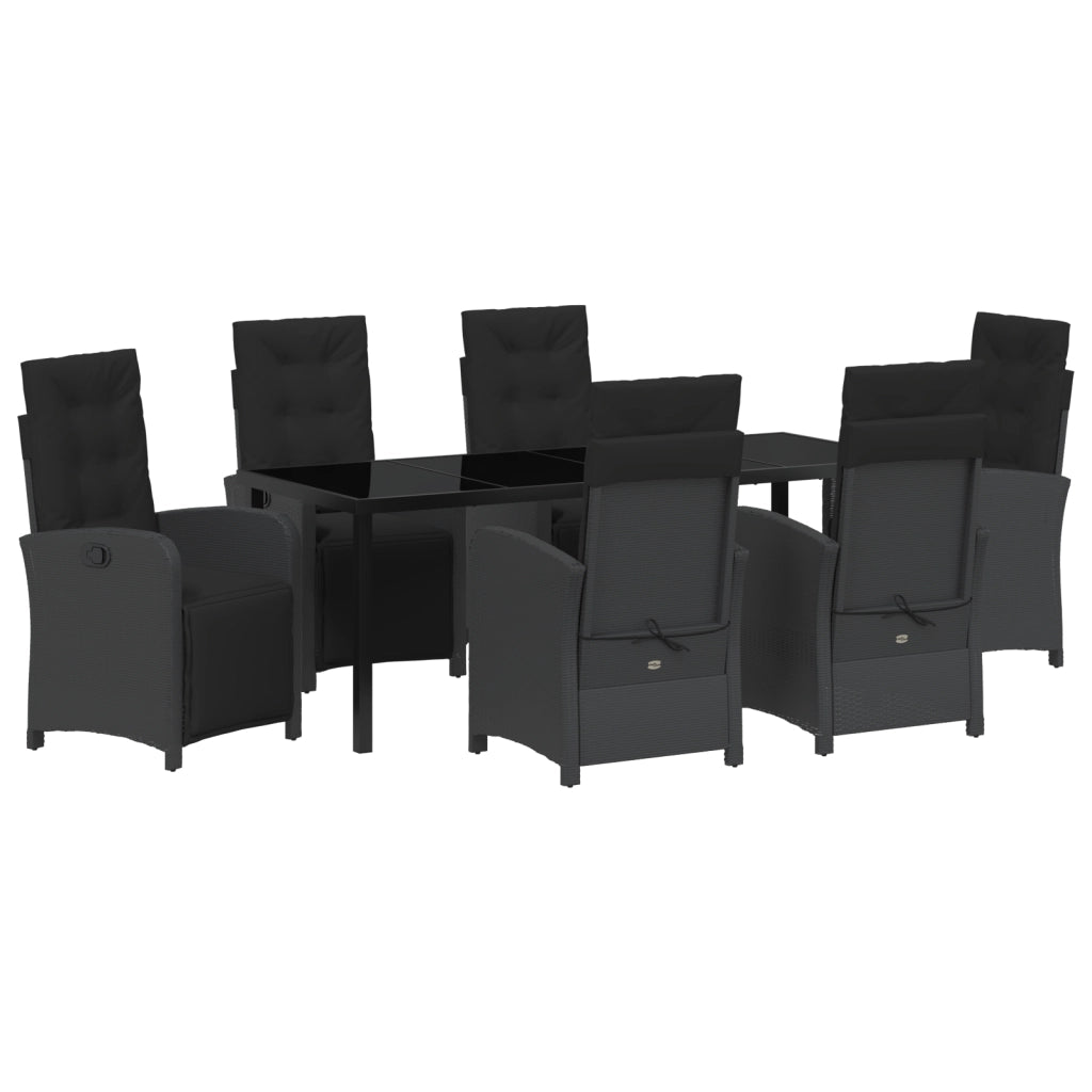 Set da Pranzo da Giardino  7 Pezzi con Cuscini in Polyrattan Nero