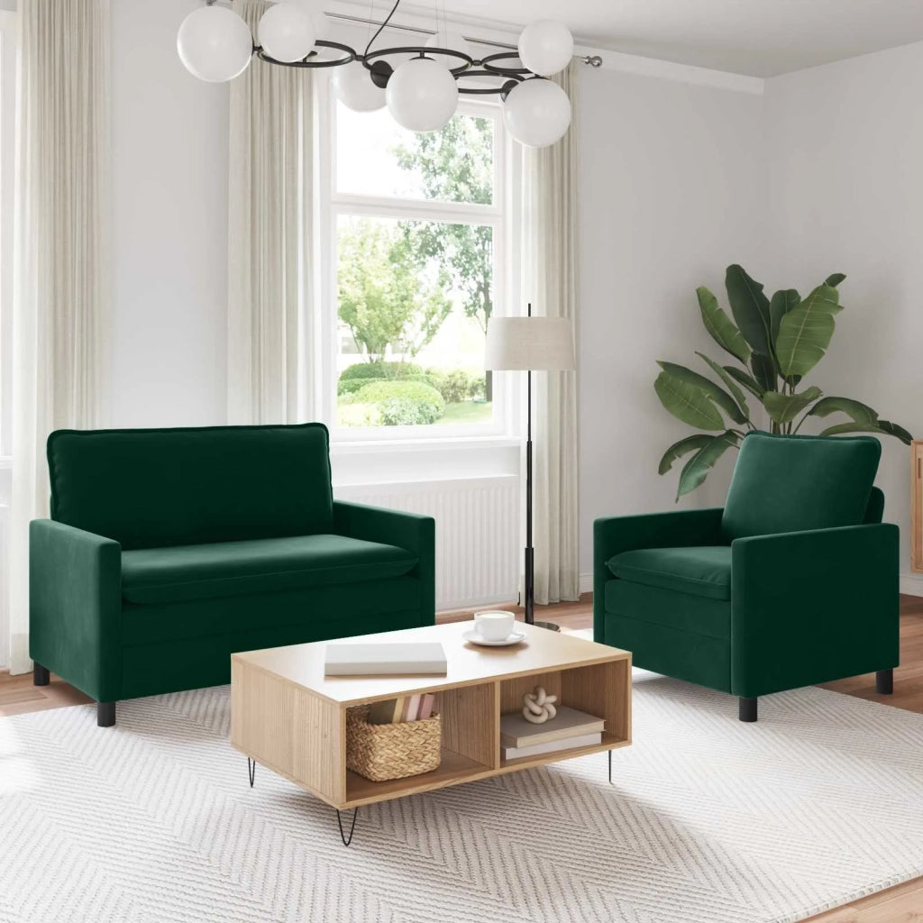 Set di divani 2 pcs Verde scuro Velluto