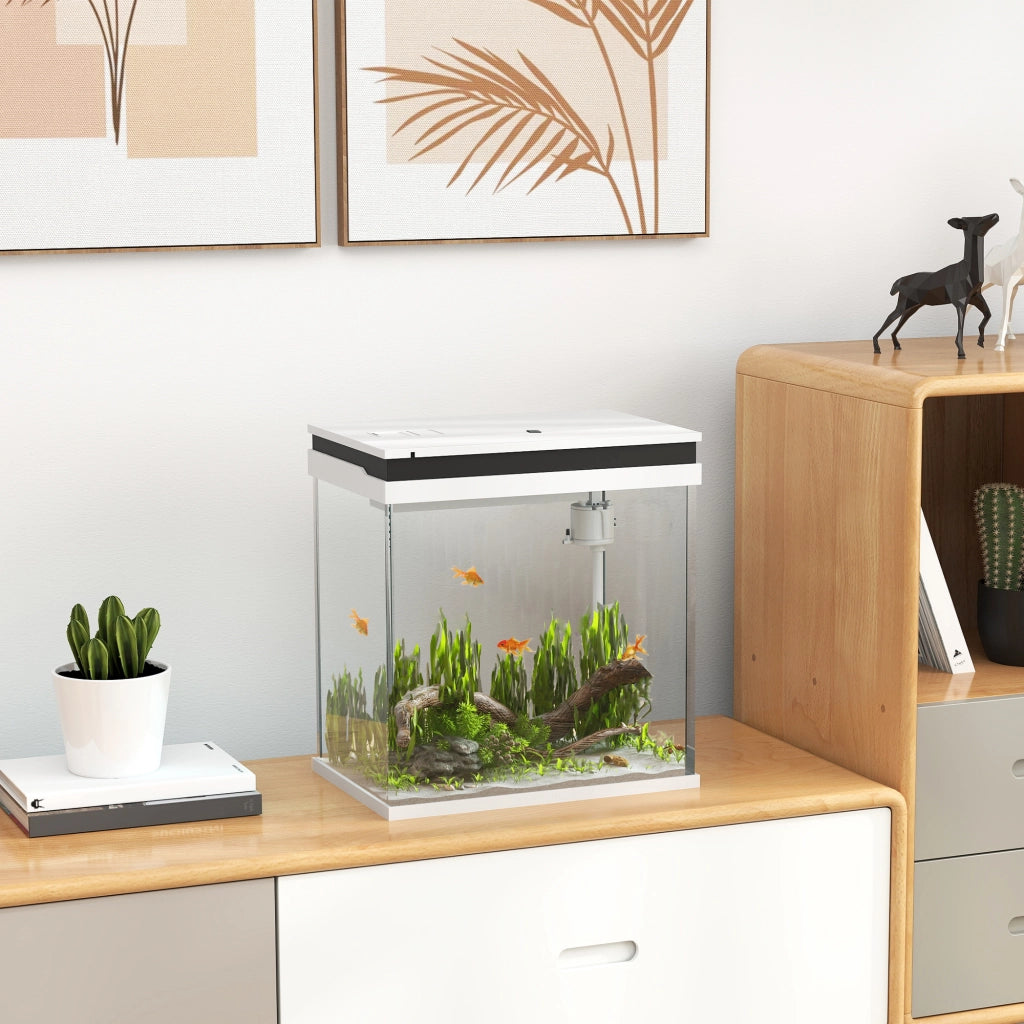 Acquario completo in vetro 14L con filtro LED pompa acqua ¨C zephmum ¨C 30x20x33 cm bianco