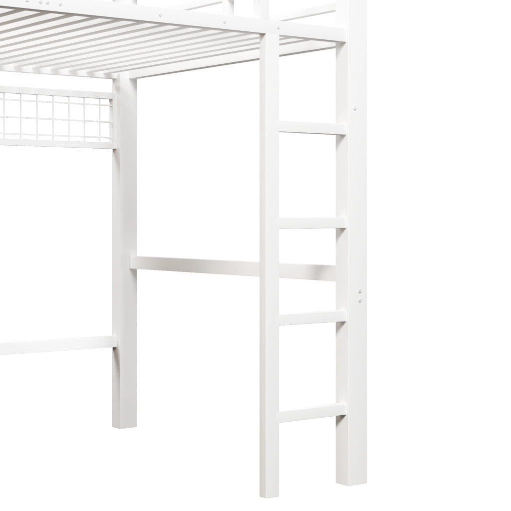 LETTO a soppalco 140x200 cm in metallo e MDF bianco con 8 cassetti e LED