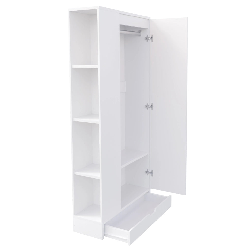 Armadio con ripiani e cassetti 70×40×170 cm a un'anta; senza materasso; legno; bianco