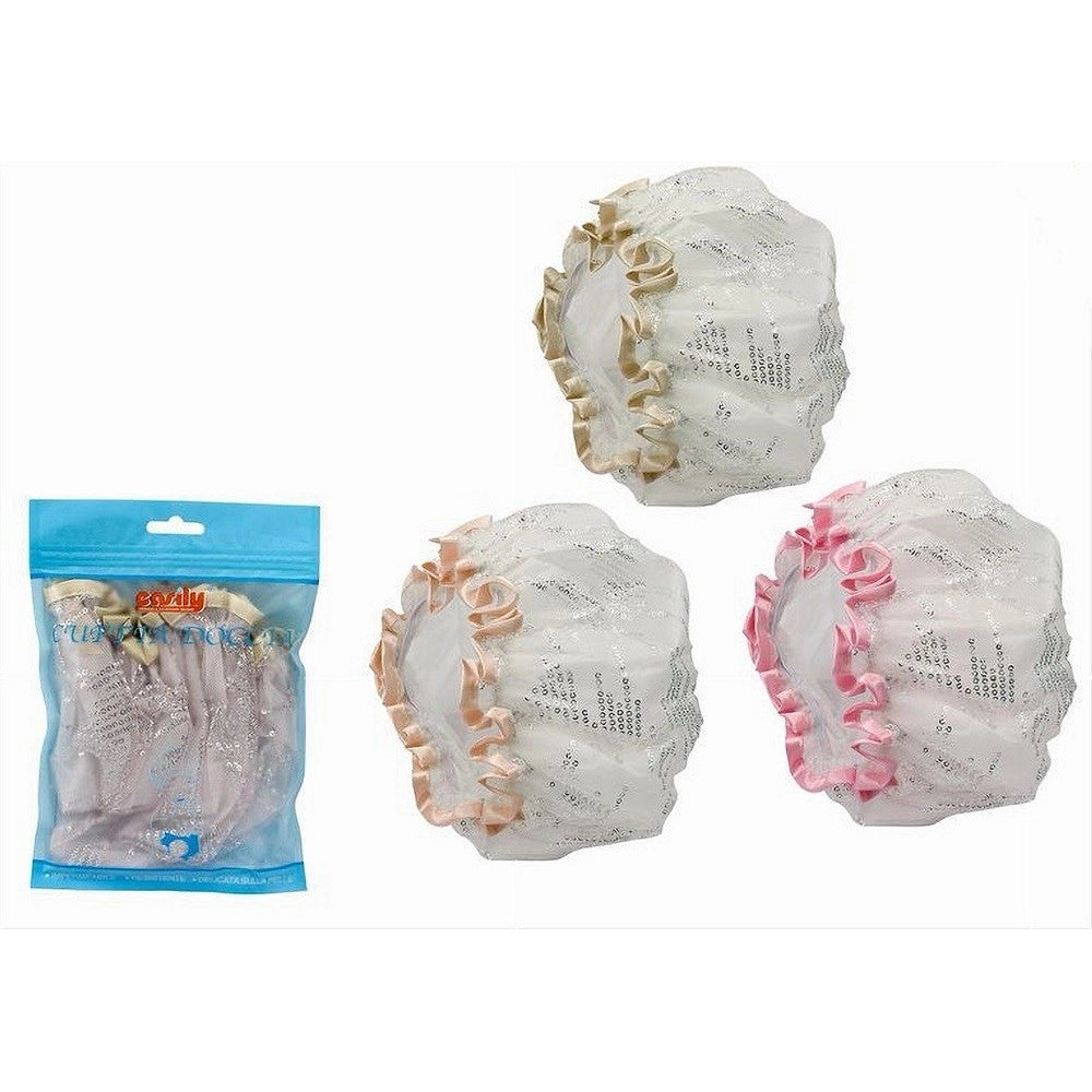 Trade Shop - Set 2 Pz Cuffia Doccia Bagno Elastico Bordino Paillettes Protegge Capelli 79479 -