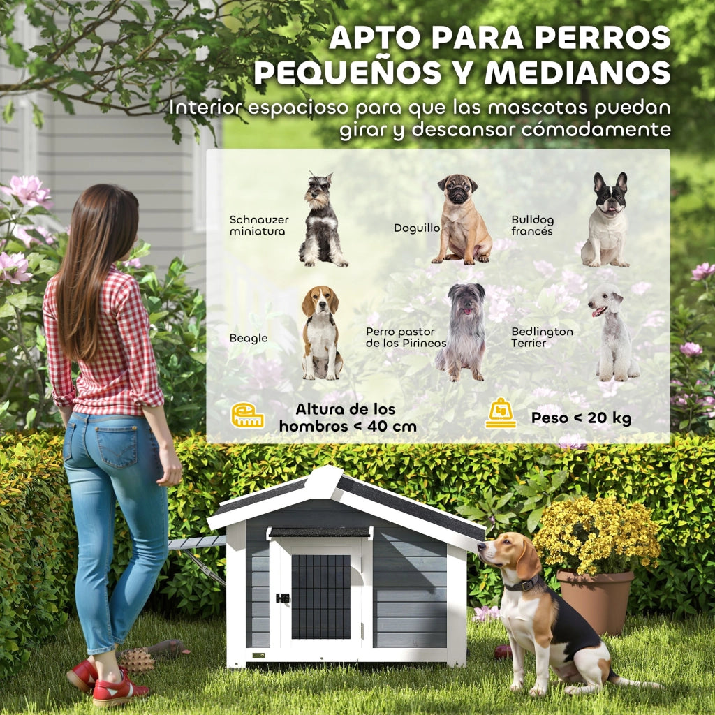 Casetta per Cani da Giardino in Legno ¨C zephmum ¨C Grigio 98x76x69,5 cm