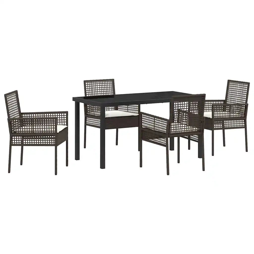 Set da Pranzo per Giardino con cuscino 5 pcs Marrone polyrattan