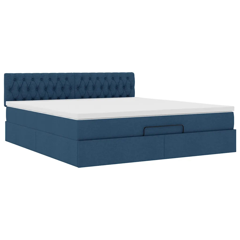 Struttura Letto Pouf con Materasso Blu 160x200 cm in Tessuto 3311559