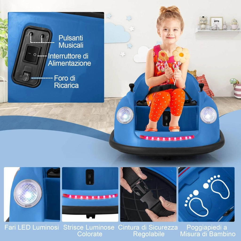 12V Auto Elettrica per Bambini con Telecomando, Autoscontro Elettrico con Luci LED Musica e Rotazione a 360°, Macchina Cavalcabile per Bambini 2-5 Anni (Blu)