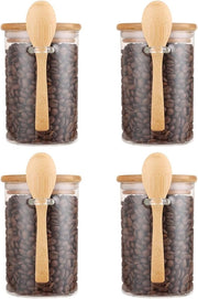 Set di contenitori per il cibo con coperchio e cucchiaio - 4 pezzi - bicchieri da 450ml per la preparazione dei pasti - Coperchio in legno per la conservazione di spezie - caffè - tè - noci