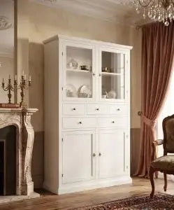 Vetrina dispensa in legno Shabby bianco opaco