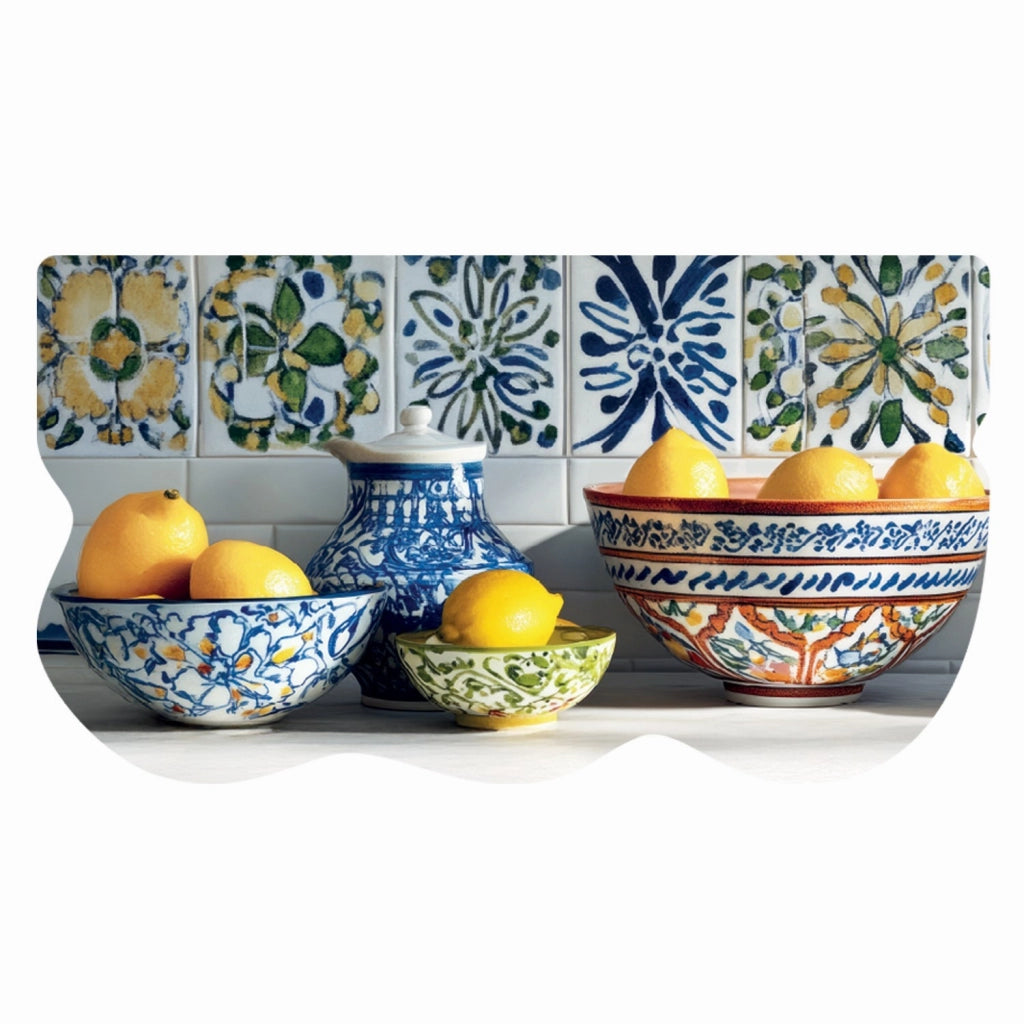 Tappeto Cucina Maiolica Rustica Stampa Digitale HD Limoni Gomma Pvc Sagomata Antimacchia 50x90 cm
