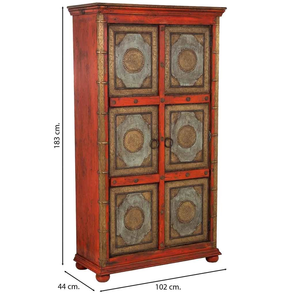 Armadio in legno intagliato rosso 102x44x183