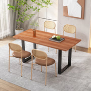 Set di 4 sedie da pranzo moderne in PU marrone con schienale ovale in rattan e gambe in metallo