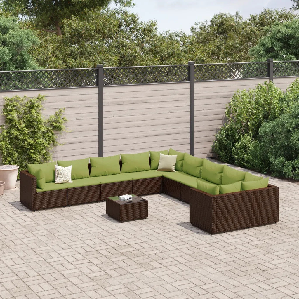 Set Divani da Giardino 11 pz con Cuscini Polyrattan Marrone 3308358