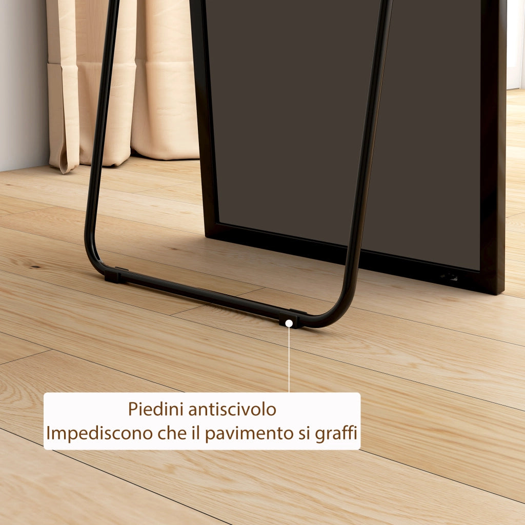 Specchio a Figura Intera da Terra o a Parete 50x2x161,5 cm in Metallo e Lega di Alluminio Nero