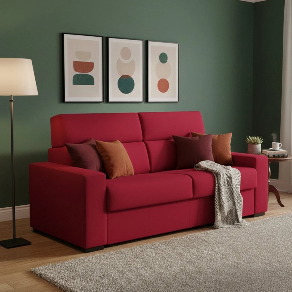 Casabona, Divano Letto 2 Posti Sfoderabile Made in Italy, 180x95 cm Rosso