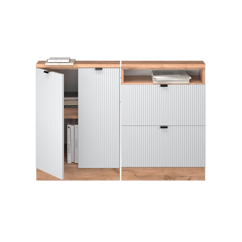 Set di mobili sottotetto Rion Ondulazione bianca/Rovere dorato 120 cm Set di 2 Vicco