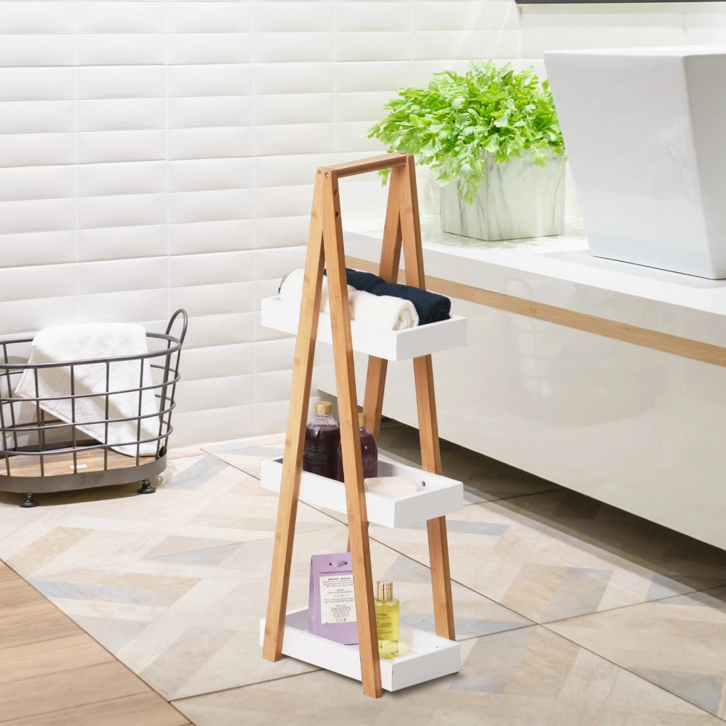 Ripiano Bagno 3 Ripiani ¨C Zephmum ¨C Legno e Grigio 30x18x81cm