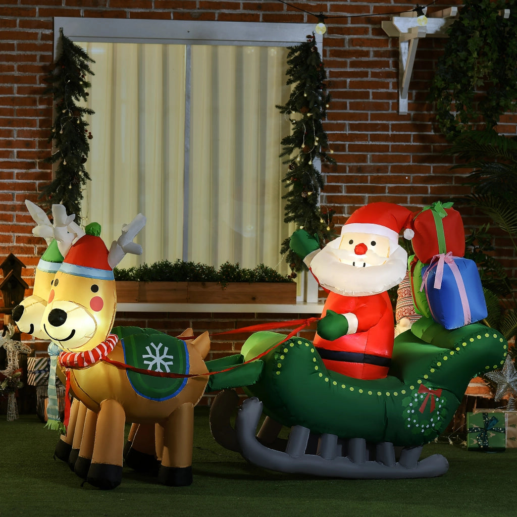 Decorazione Natalizia Inflabile Babbo Natale con Trineo e Reni ¨C zephmum ¨C 210x70x125 cm
