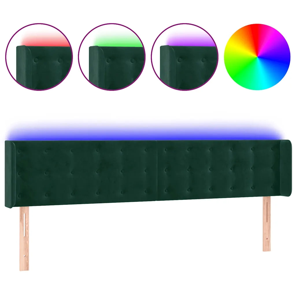 Testiera a LED-Testata con LED Verde Scuro 163x16x78/88 cm in Velluto 113430