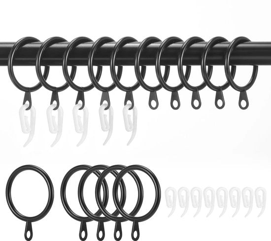 45 pezzi di anelli e ganci in metallo, diametro interno 30 mm, anelli silenziosi per tende, tende doccia, tende, nero