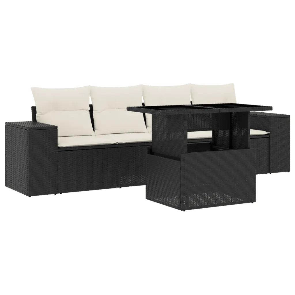 Set Divani da Giardino 5 pz con Cuscini in Polyrattan Nero 3268986