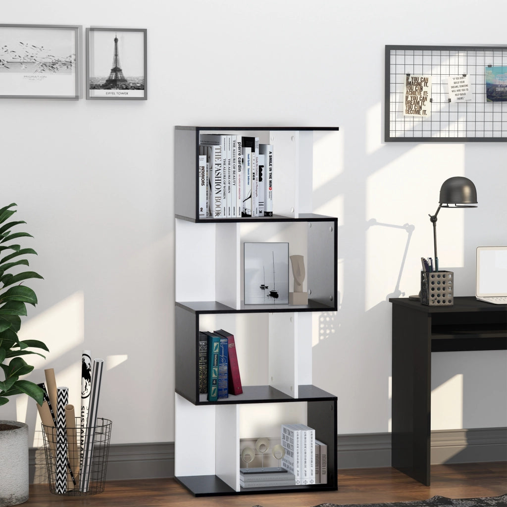 Libreria 5 livelli forma S ¨C Xylo ¨C scaffale legno bianco nero 60x24x148cm