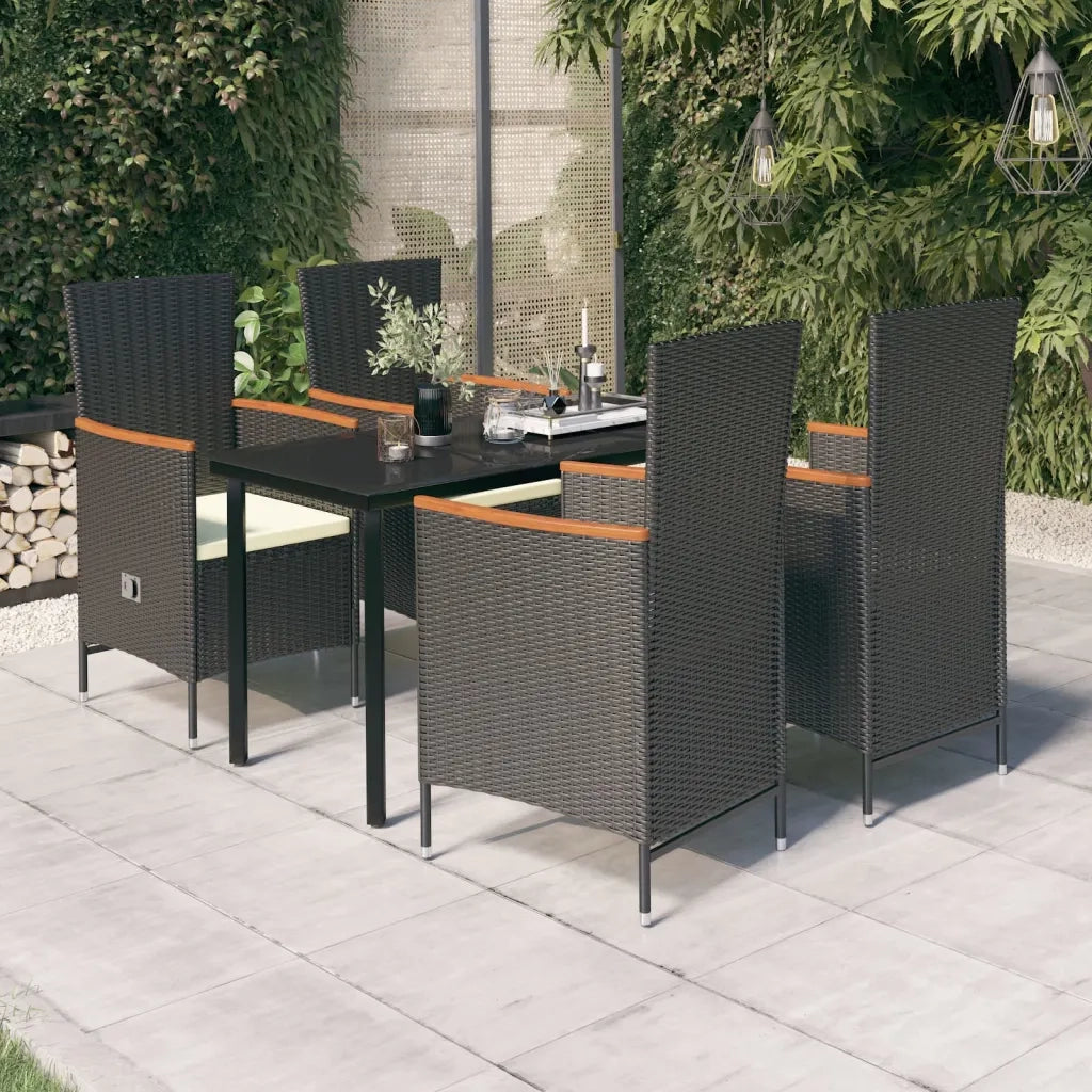 Set da Pranzo da Giardino 5 pz con Cuscini Nero 3099427