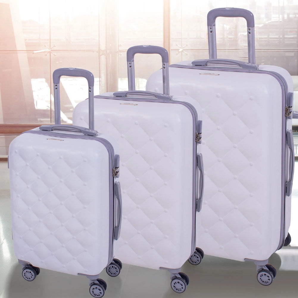 Set 3 Valigie Rigide con Ruote Easy Roll Trolley Bagaglio a Mano Viaggio Bianco Grigio