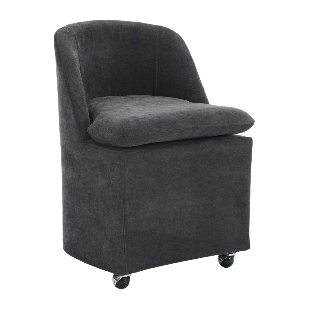 Sedia girevole imbottita in tessuto Chenille grigio, sedia da pranzo con ruote universali, schienale ergonomico, set da 2