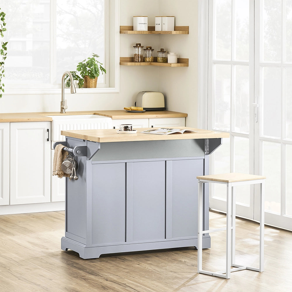 SoBuy Carrello Cucina con Ruote, Isola Cucina con Piano di Lavoro Estensibile, 2 Cassetti e Ripiani Regolabili Mobile Salvaspazio per Mobili da Cucina, Grigio 115 x 46-71 x 92 cm FKW71-II-HG