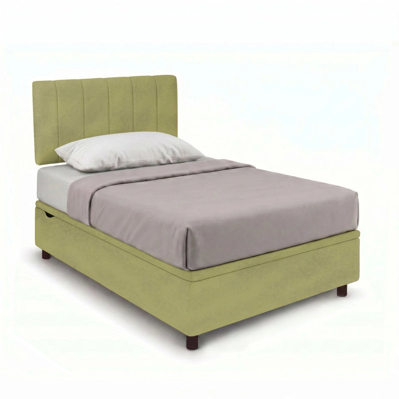 Letto imbottito Singolo 80x190 cm Vertical - Contenitore,Microfibra,Tè verde