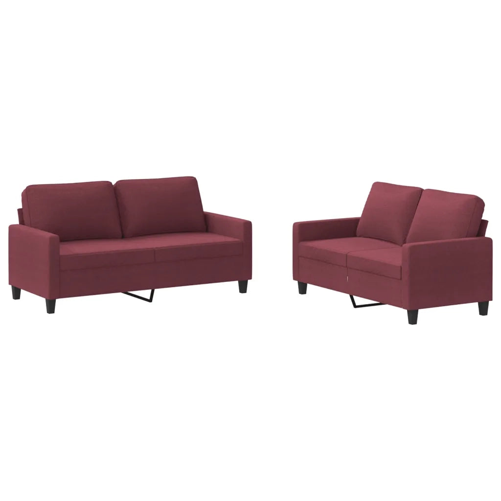 Set di Divani 2 pz con Cuscini Rosso Vino in Tessuto 3201450