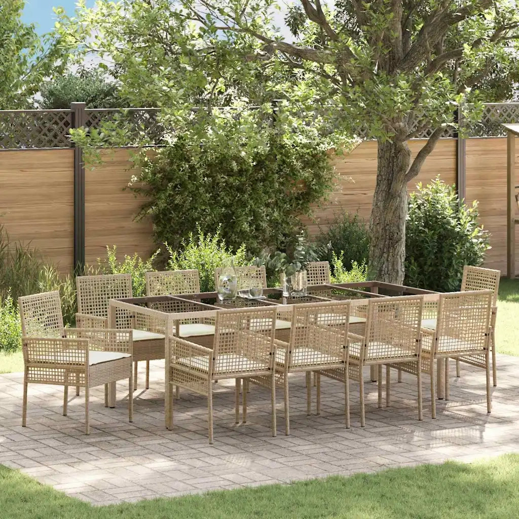 Set da Pranzo per Giardino 11 pcs Beige polyrattan 3334894