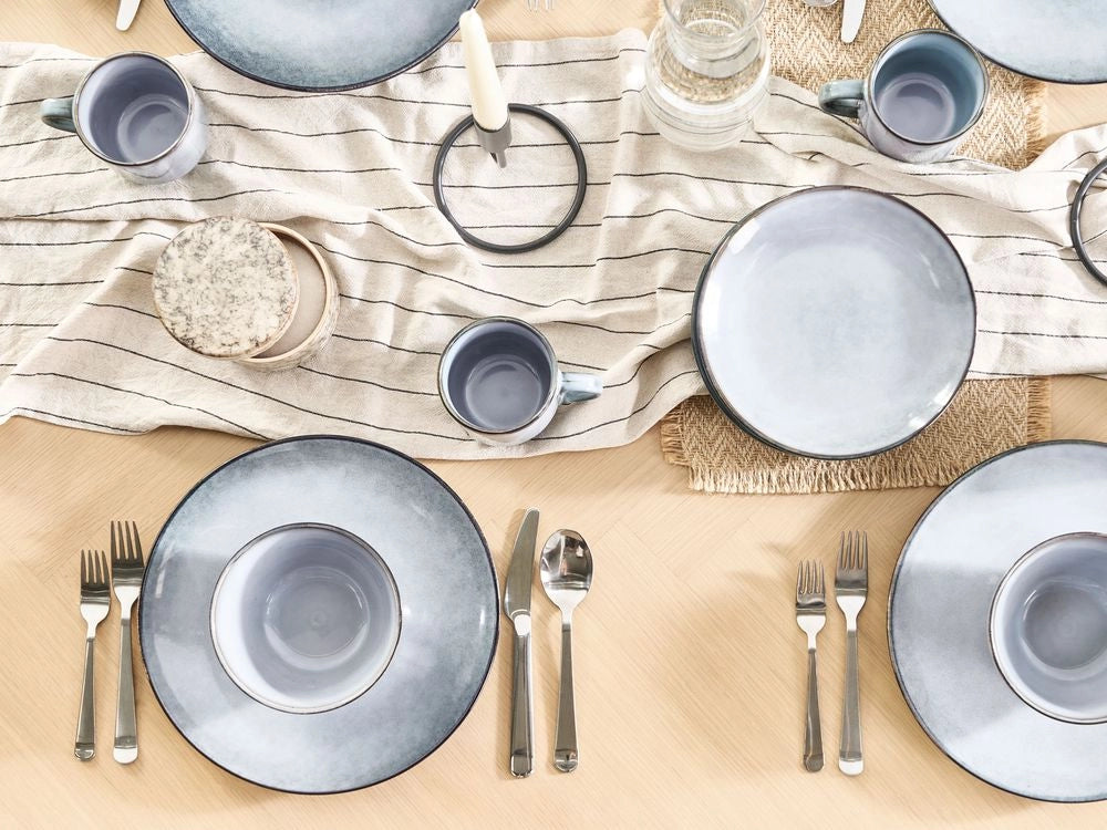 Set di 4 piatti grandi Azzurro Gres caolino fatto a mano con smalto reattivo Piatto da dessert Cucina Sala da pranzo