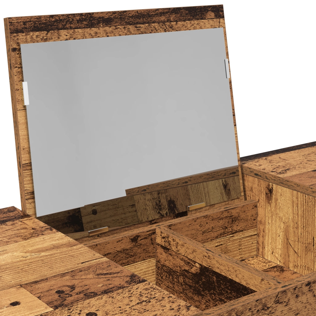 Toletta con specchio legno invecchiato 100x45x76 cm