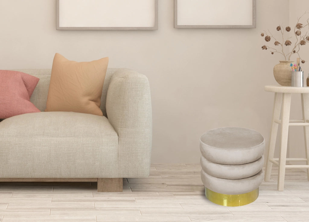 Pouf Salotto/Camera Rotondo Imbottito Modello Velvet Creamy Tinta Unita - Pouf - Beige