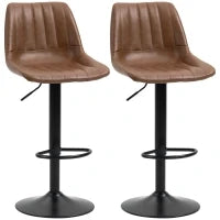 Set di 2 Sgabelli da Bar dallo Stile Vintage, Regolabili e Girevoli con Poggiapiedi, in Similpelle, Marrone